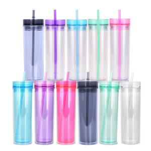 16oz Straight Snow Globe Plastic Cups with Colored Straw and Lids 40pcs