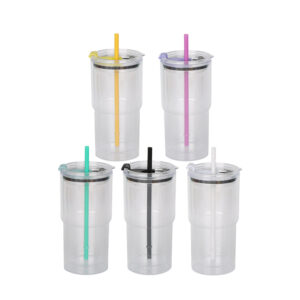 16oz Colored Snow Globe Plastic Tumbler with Pre-Drilled Hole & Stopper Lids