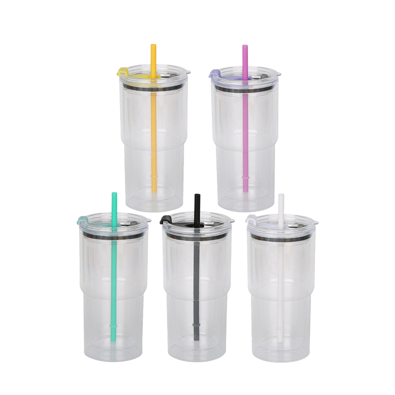 16oz Colored Snow Globe Plastic Tumbler with Pre-Drilled Hole & Stopper Lids