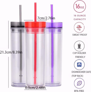 16oz Straight Snow Globe Plastic Cups with Colored Straw and Lids 40pcs