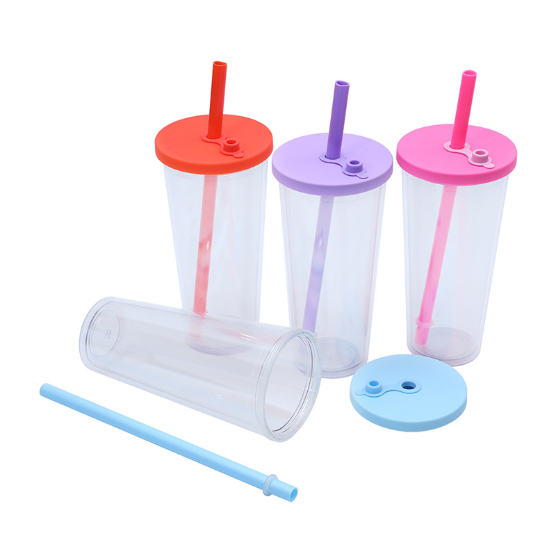 12/16/24oz Acrylic Snow Globe Coffee Mug with Colored Lid & Straw 40pcs