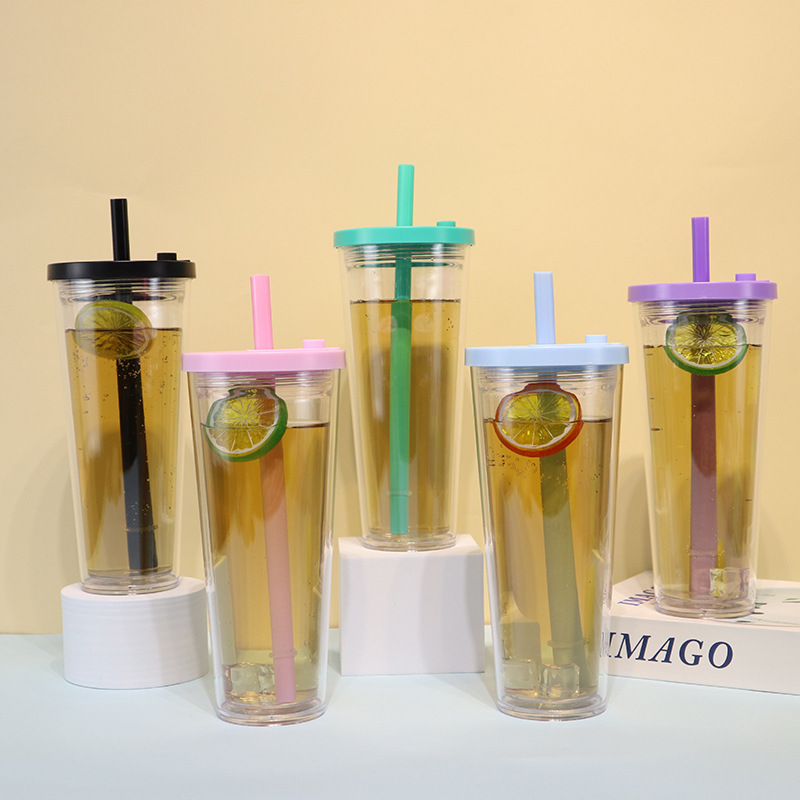 24oz Acrylic Snow Globe Coffee Mug with Colored Lid & Straw 40pcs