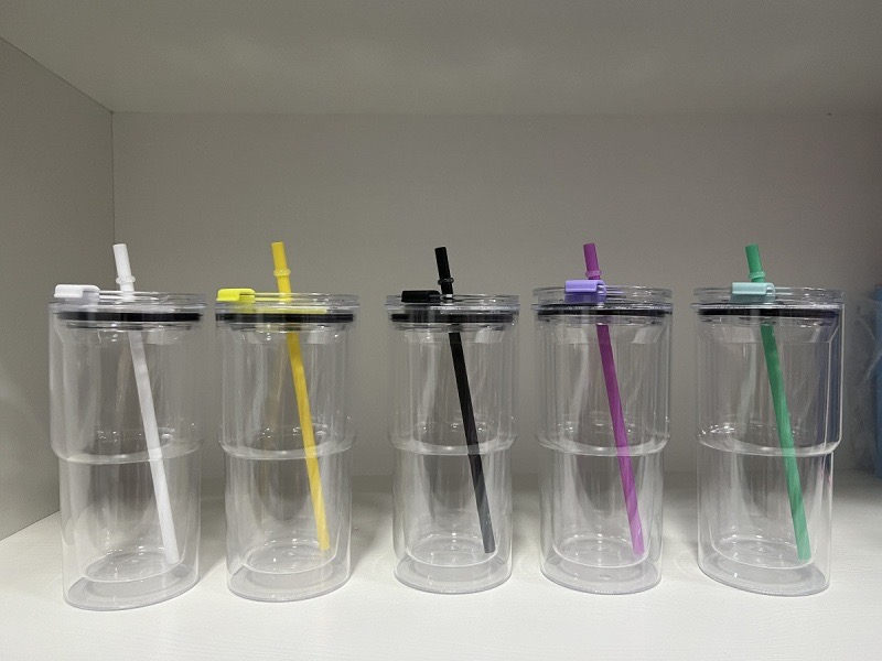 16oz Colored Snow Globe Plastic Tumbler with Pre-Drilled Hole & Stopper Lids