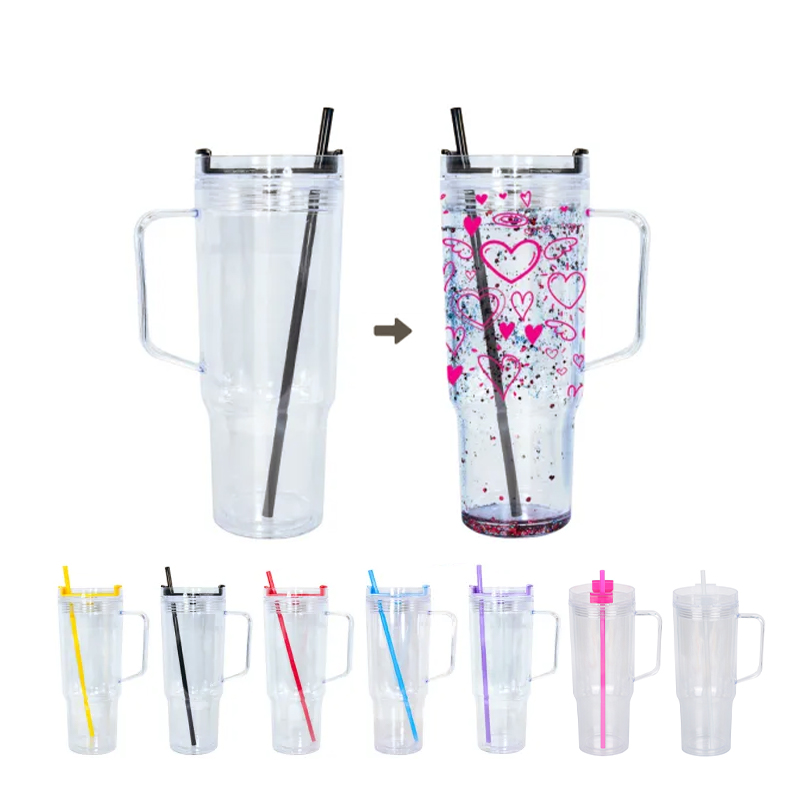 40oz Clear Plastic Snow Globe Cups with Lids & Straws in Bulk
