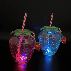 17oz Plastic Strawberry Shaped Water Bottle with Lids and Straws