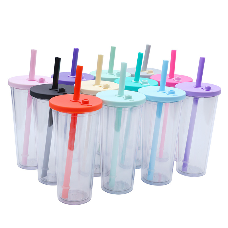12/16/24oz Acrylic Snow Globe Coffee Mug with Colored Lid & Straw 40pcs