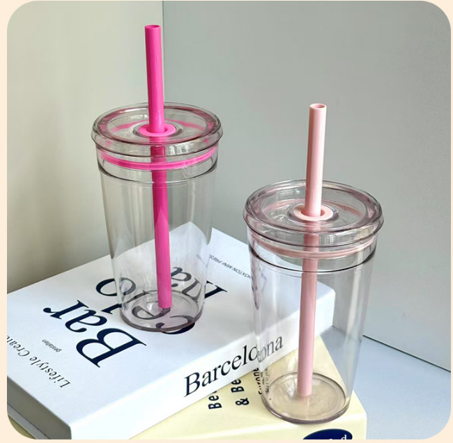 pink-and-red-rose-16oz-acrylic-plastic-coffee-cup-single-layer-straw-cup