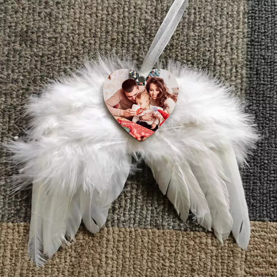 Real Shots of Sublimation Angel Wing Ornaments MDF Plate Christmas Decoration