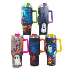 40oz Halloween Pumpkin and Spooky Ghost Tumblers with Colored Handles