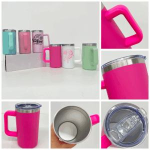 display-of-pink-candy-colored-sublimation-blank-20oz-coffee-mug-with-plastic-handle