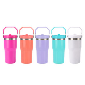 20oz Flip Straw Travel Mug with Silver Rim for Laser Engraving