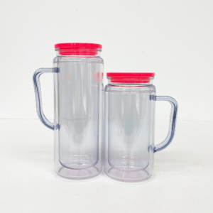 red-lid-16/20oz-pre-drilled-snow-globe-plastic-mug-with-handle