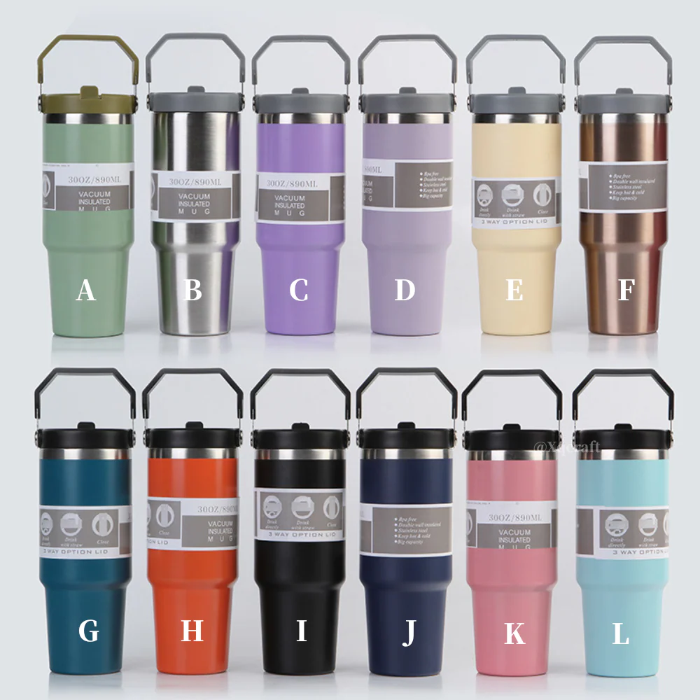 flat-lids-of-bulk-30oz-powder-coated-water-bottles-with-three-style-lids