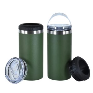 green-16oz-powder-coated-can-cooler-with-two-lids-and-bottom-with-opener