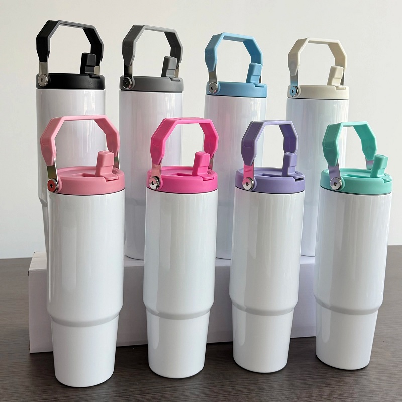 30oz-sublimation-tumblers-stainless-steel-water-bottle-with-colored-flip-top-lid-display
