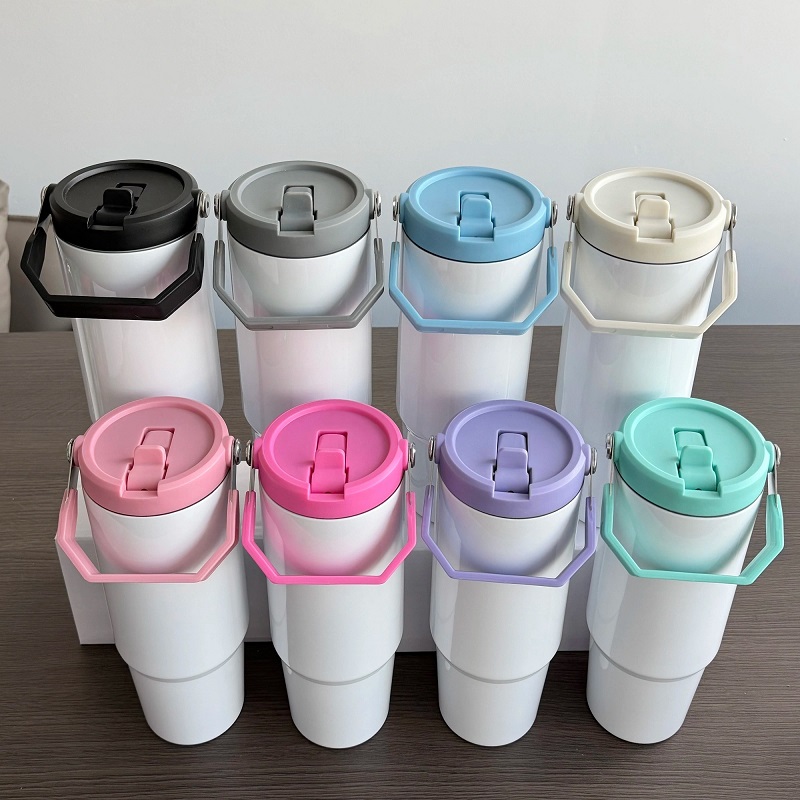 display-of-30oz-sublimation-tumblers-stainless-steel-water-bottle-with-colored-flip-top-lid