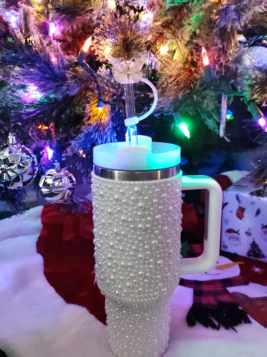 40oz Colored Stainless Steel Pearls Tumbler Water Bottle with Handle 20pcs photo review