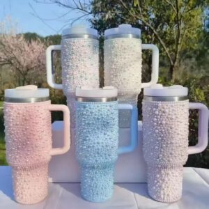 40oz Colored Stainless Steel Pearls Tumbler Water Bottle with Handle - Display 40oz-colored-stainless-steel-pearls-tumbler-water-bottle-with-handle-display