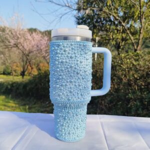 40oz Colored Stainless Steel Pearls Tumbler Water Bottle with Handle - Blue blue-40oz-colored-stainless-steel-pearls-tumbler-water-bottle-with-handle