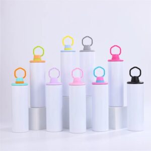 20oz-blank-sublimation-skinny-water-bottles-with-colorful-handle-lids-display-2