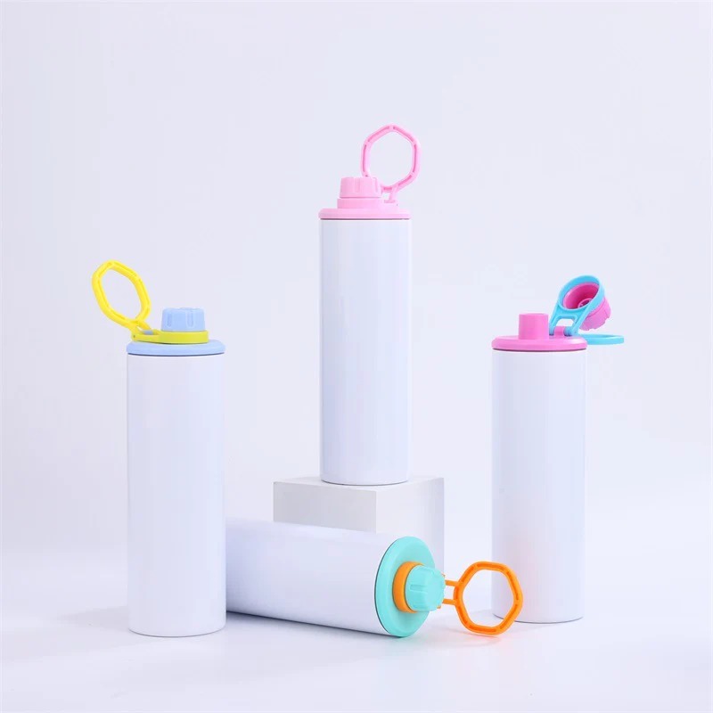 20oz-blank-sublimation-skinny-water-bottles-with-colorful-handle-lids-display-4