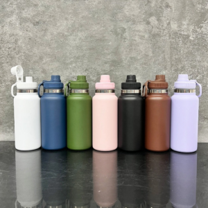 32oz-powder-coated -water-bottle-with-portable-drinking-spout-lid-real-shots-2