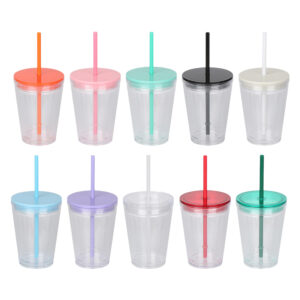 12 oz Plastic Snow Globe Cups with Colored Lids