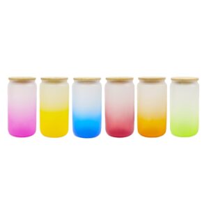 16/20oz Gradient Color Glass Jar Beer Glass Can with Lid and Straw