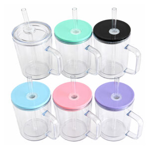 16oz Plastic Snow Globe Cups with Handle & Colored Lids 40pcs