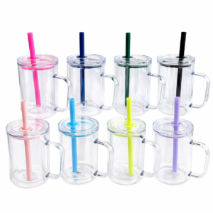 16oz Plastic Snow Globe Cups with Handle & Colored Straws 40pcs