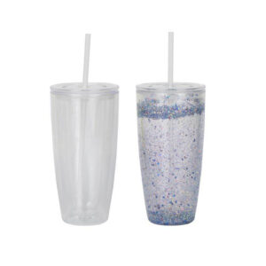 24oz Acrylic Snow Globe Plastic Cups Curved Cup Body with Flat Lid