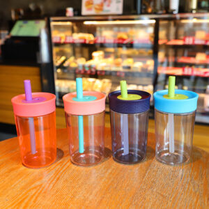 12 oz Owala Shaped Plastic Cups Clear Coffe Mug with Straw