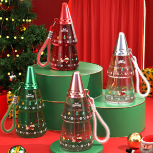 17 oz Christmas Tree Plastic Water Cup With Straw