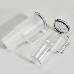 40oz Borosilicate Sublimation Glass Mug with Plastic Slide Lid 12pcs