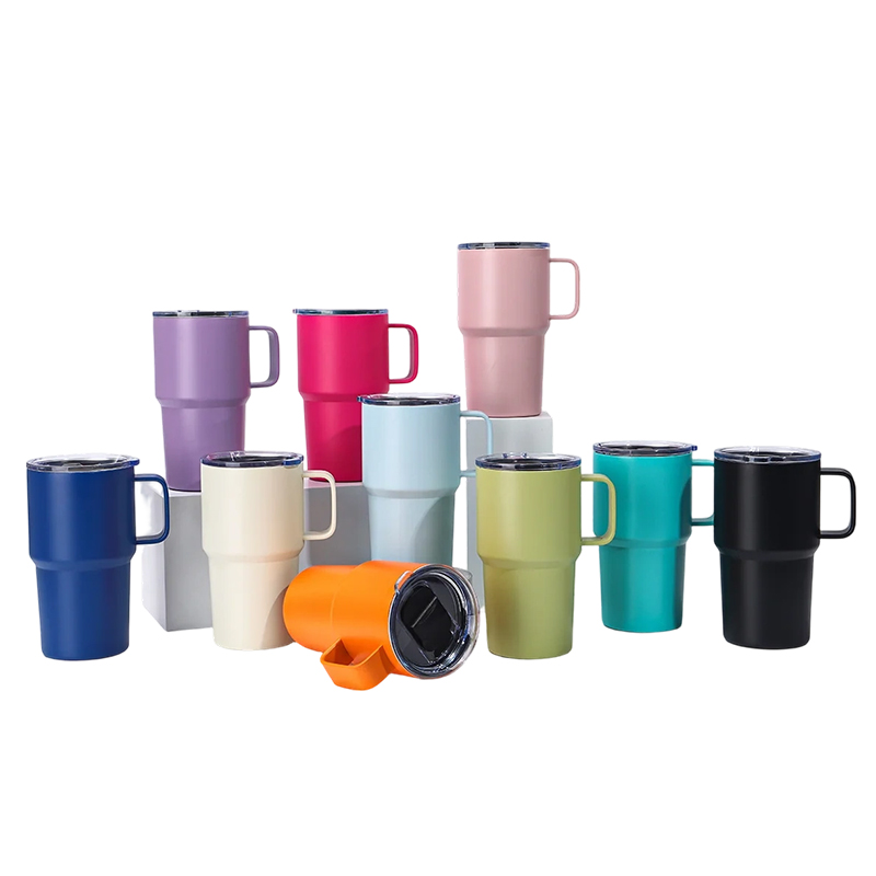 16oz Powder Coated Car Tumblers with Handle and Black Magnetic Lids