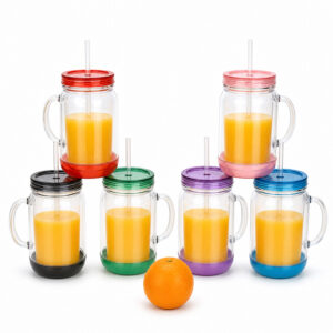 Glitter 20oz Snow Globe Plastic Mugs with Handle, Colored Lids & Bottom