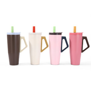 40oz FreeSip Straw Lid Vacuum Insulated Tumbler with Colorblock Angular Shaped Handle
